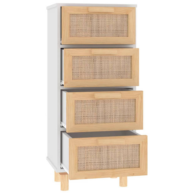 vidaXL Dressoir 40x30x90 cm massief grenenhout en rattan wit