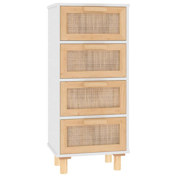 vidaXL Dressoir 40x30x90 cm massief grenenhout en rattan wit