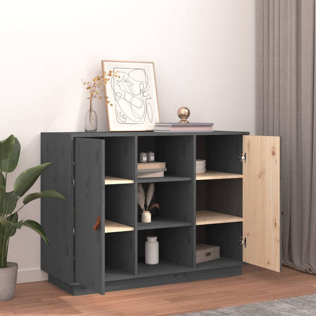 The Living Store Dressoir Massief Grenenhout - Grijs - 100 x 40 x 75 cm - Opbergruimte en Stevig Blad