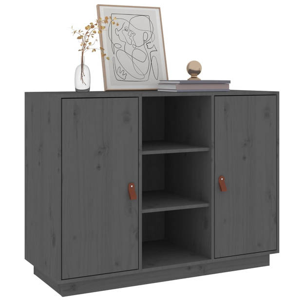 The Living Store Dressoir Massief Grenenhout - Grijs - 100 x 40 x 75 cm - Opbergruimte en Stevig Blad