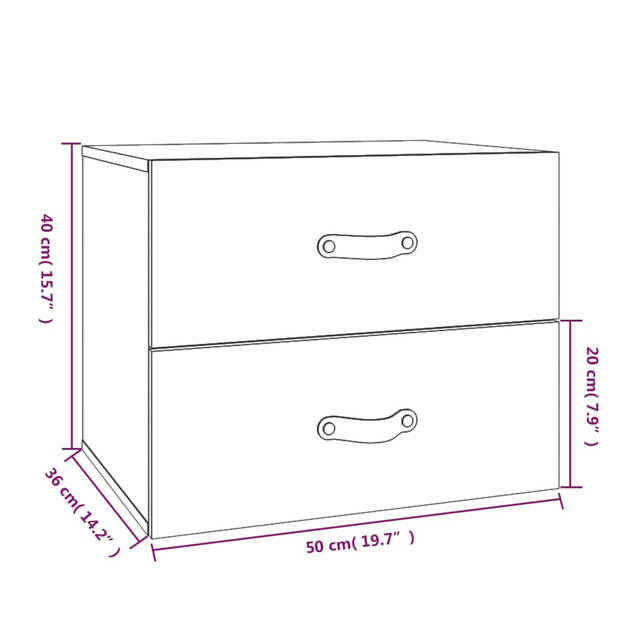 vidaXL Nachtkastjes 2 st wandgemonteerd 50x36x40 cm grijs