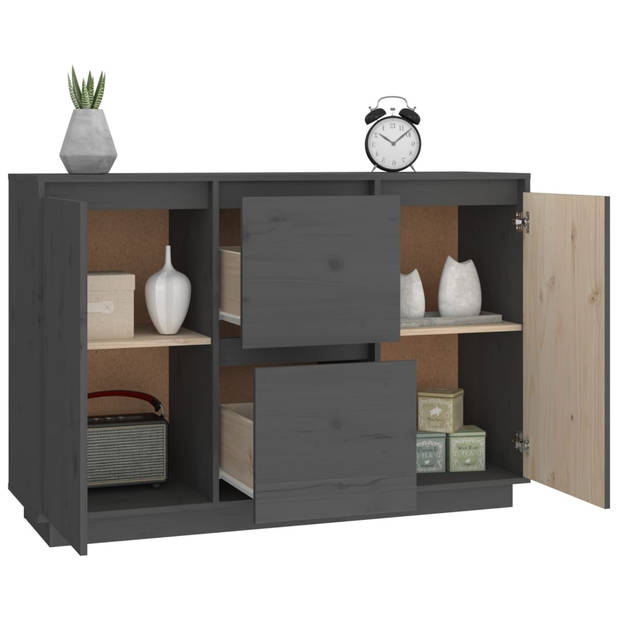 The Living Store Klassiek Grenenhouten Dressoir - 111 x 34 x 75 cm - Grijs