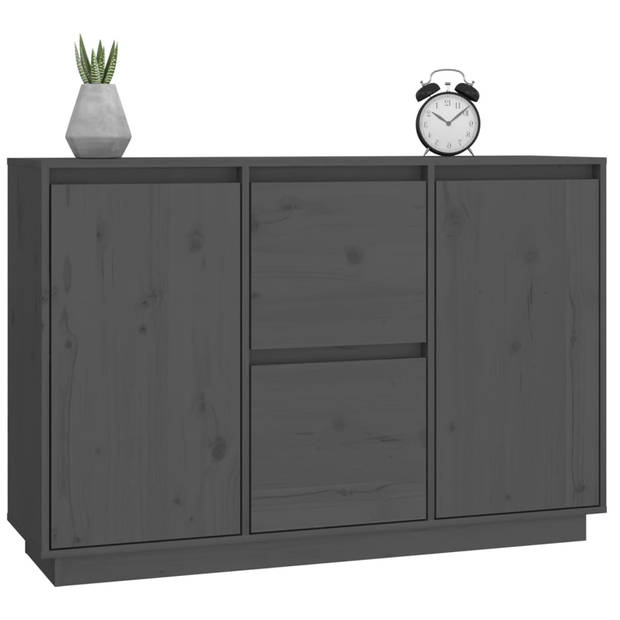 The Living Store Klassiek Grenenhouten Dressoir - 111 x 34 x 75 cm - Grijs