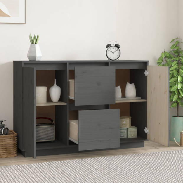 The Living Store Klassiek Grenenhouten Dressoir - 111 x 34 x 75 cm - Grijs