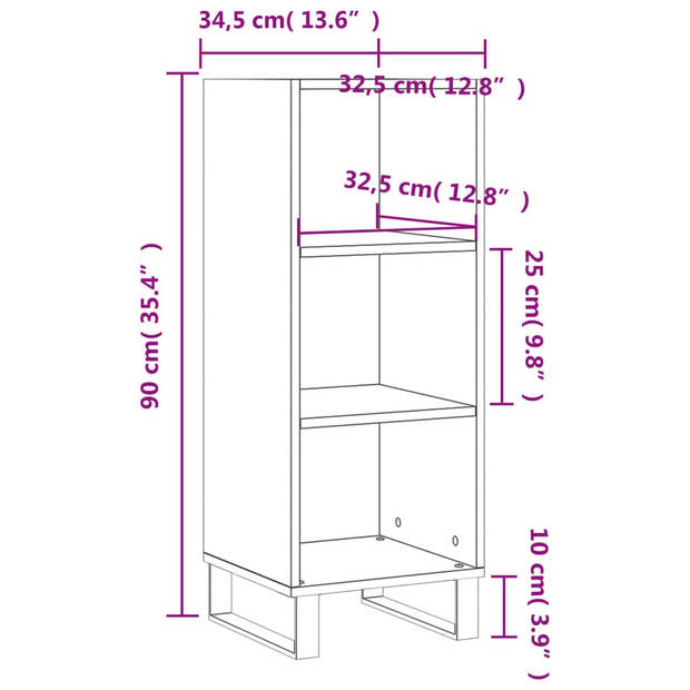 vidaXL Dressoir 34,5x32,5x90 cm bewerkt hout betongrijs