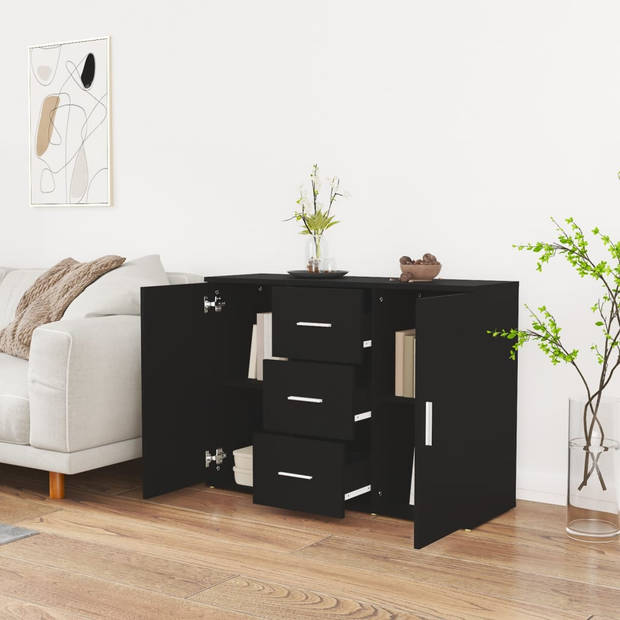 The Living Store Dressoir Zwart - 91 x 29.5 x 65 cm - Minimalistisch ontwerp - Duurzaam bewerkt hout