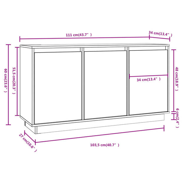 The Living Store Dressoir Meubel - 111 x 34 x 60 cm - Grenenhout - Montage vereist