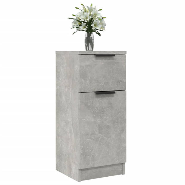 The Living Store Dressoir - Betongrijs - 30x30x70 cm - Met deur en lade - Bewerkt Hout