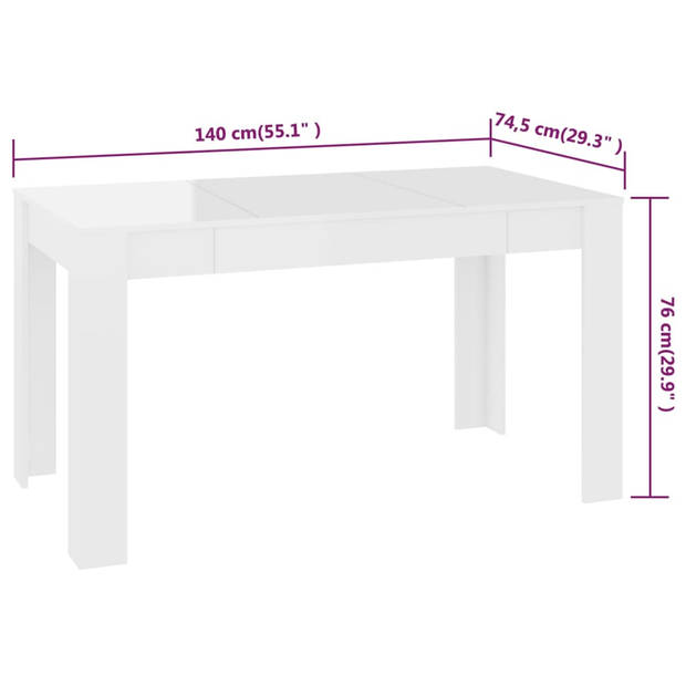 The Living Store Eettafel - Hoogglans wit - 140 x 74.5 x 76 cm - Stevig en stabiel