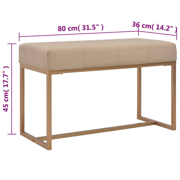 The Living Store Fluwelen Bankje - Halbankje - 80x36x45 cm - Beige