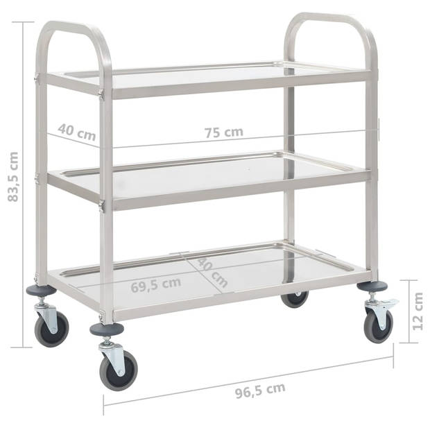 vidaXL Keukentrolley 3-laags 95x45x83,5 cm roestvrij staal