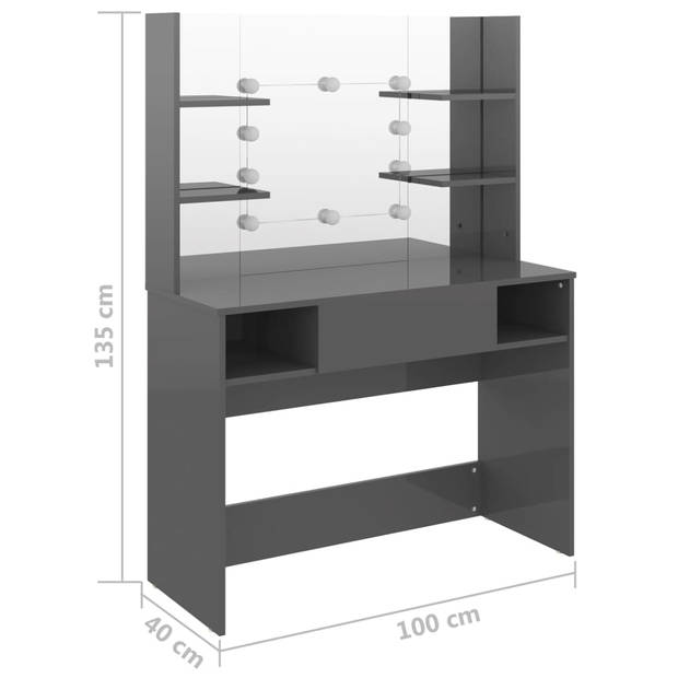 The Living Store Kaptafel - LED verlicht - MDF - 100 x 40 x 135 cm - Glanzend grijs