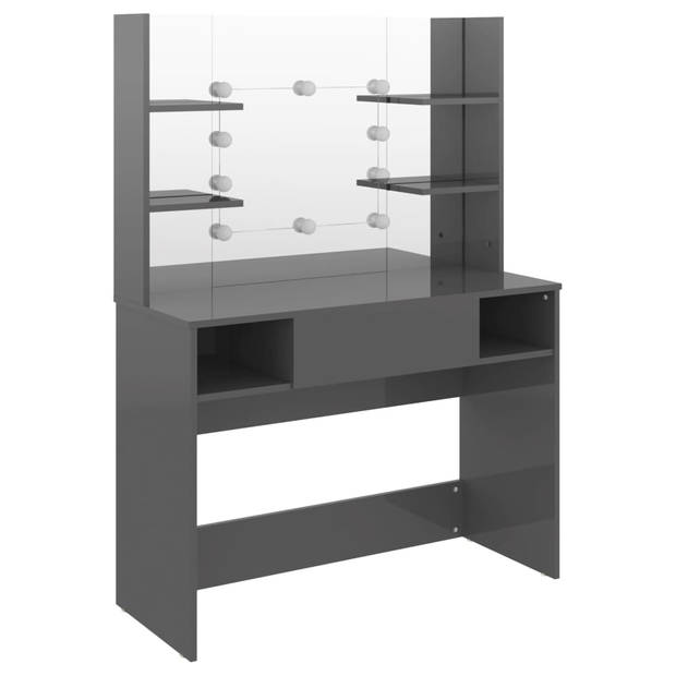 The Living Store Kaptafel - LED verlicht - MDF - 100 x 40 x 135 cm - Glanzend grijs