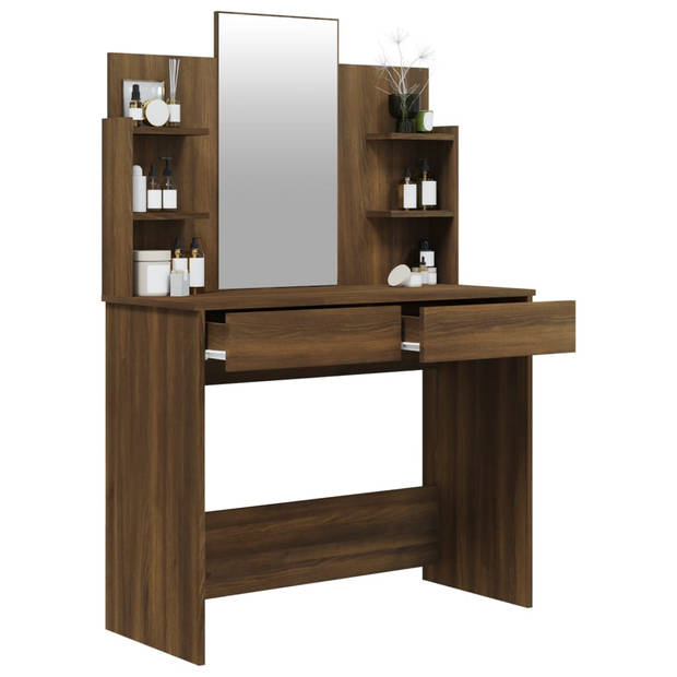 The Living Store Kaptafel Brown Oak 96x40x142cm - Bewerkt hout - Spiegel