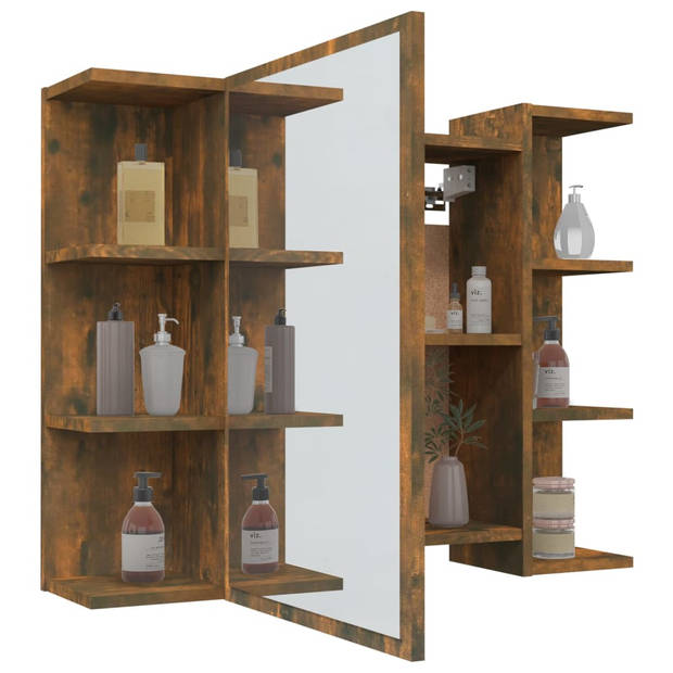 The Living Store Badkaast Met Spiegel - Gerookt Eiken - 80 x 20.5 x 64 cm - Modern Ontwerp