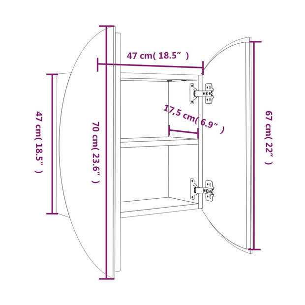 vidaXL Badkamerkast met ronde spiegel en LED 47x47x17,5 cm zwart