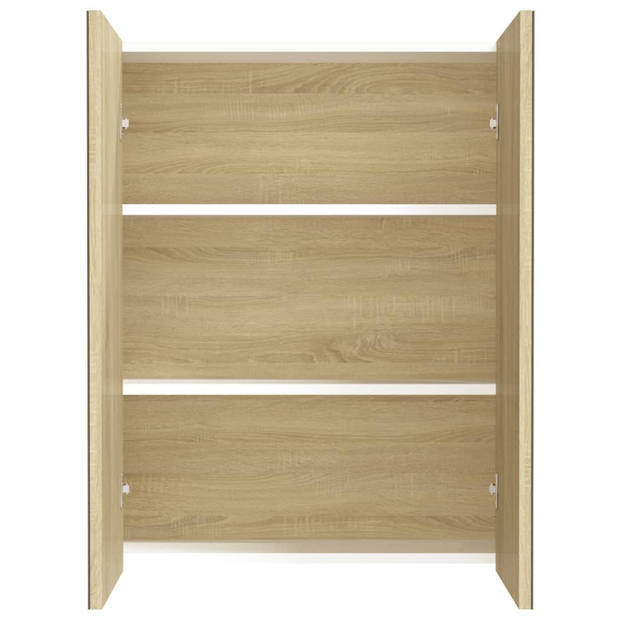 The Living Store wandspiegelkast - MDF met melamine-oppervlak en glas - 60 x 15 x 75 cm - wit en eiken