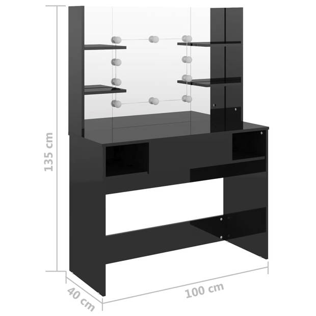 The Living Store Opmaaktafel - MDF - 100x40x135 cm - Glanzend zwart