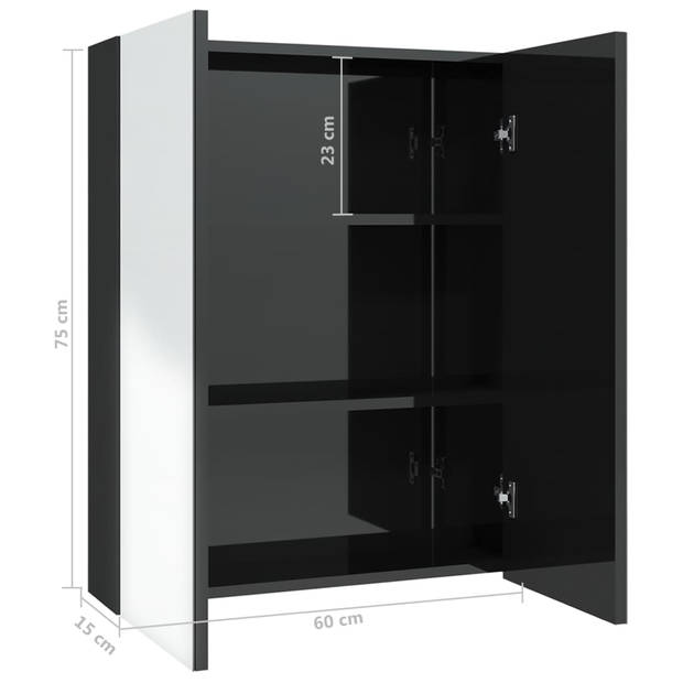 The Living Store-Badkamerkast-met-spiegel-60x15x75-cm-MDF-glanzend-zwart - Badkamerkast