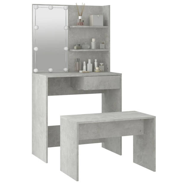 The Living Store Kaptafelset Classic - Betongrijs - H74.5xB40xH141 cm + Kruk (70x35x45 cm)