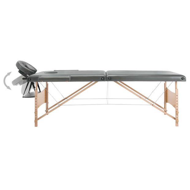 vidaXL Massagetafel met 2 zones 186x68 cm houten frame antraciet