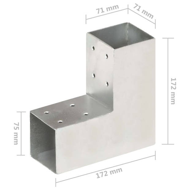 vidaXL Paalverbindingen 4 st L-vorm 71x71 mm gegalvaniseerd metaal