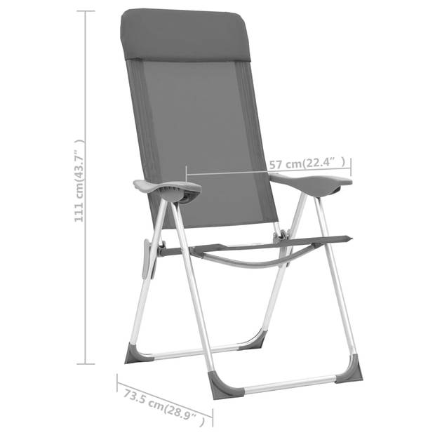 vidaXL Campingstoelen 4 st inklapbaar aluminium grijs