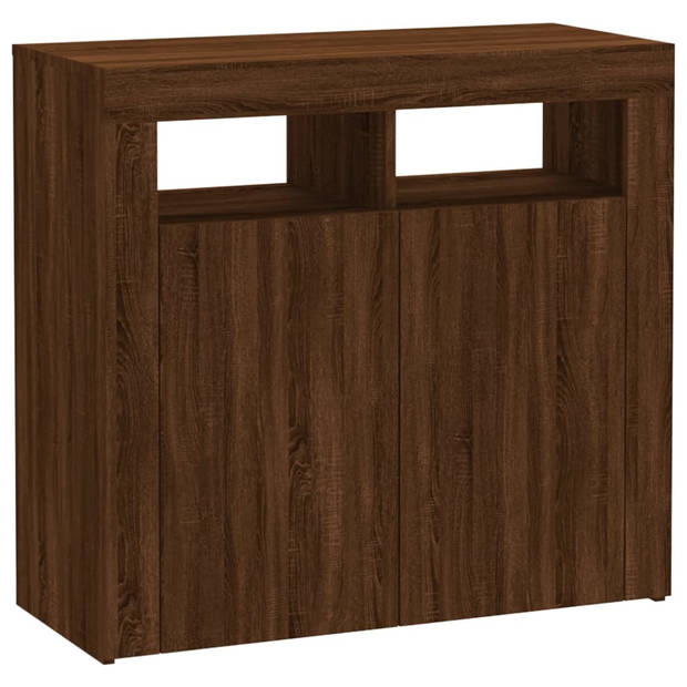 The Living Store Dressoir - LED-verlichting - Bewerkt hout - Afmetingen- 80 x 35 x 75 cm - Bruineiken kleur