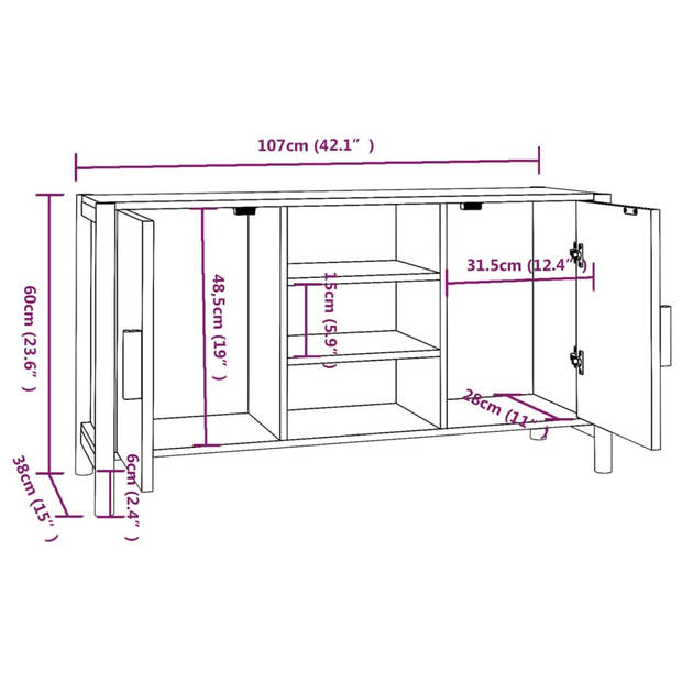 vidaXL Dressoir 107x38x60 cm bewerkt hout wit