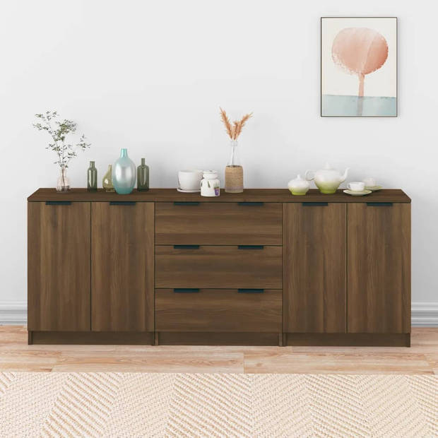 The Living Store Dressoir - Minimalistische Charme - Bruineiken - 60 x 30 x 70 cm - Bewerkt hout