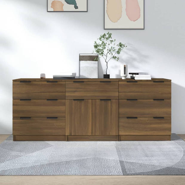 The Living Store Dressoir - Bruineiken - Set van 2 dressoirs (60 x 30 x 70 cm) - Met lades - The Living Store