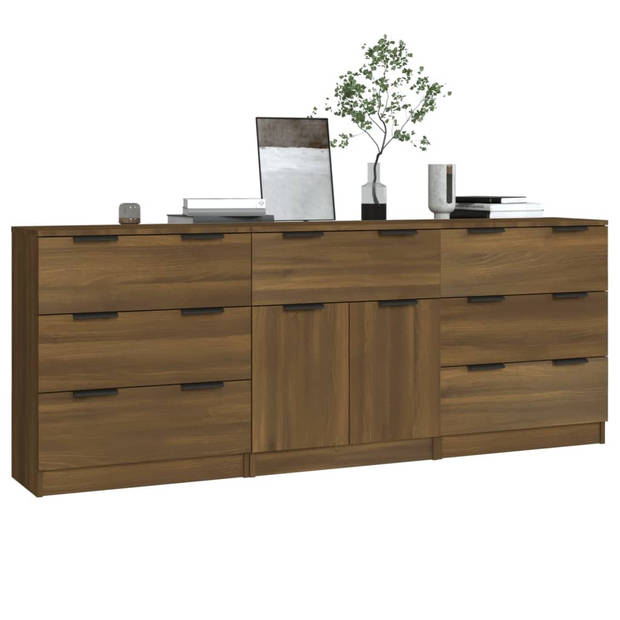 The Living Store Dressoir - Bruineiken - Set van 2 dressoirs (60 x 30 x 70 cm) - Met lades - The Living Store