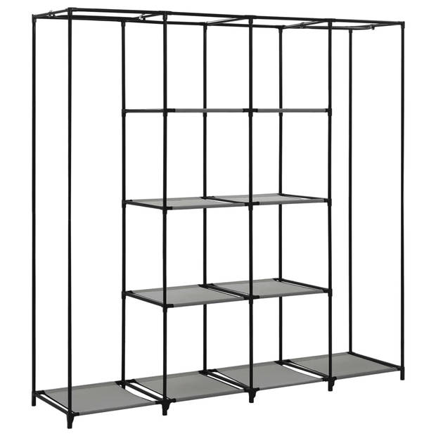 The Living Store Kledingrek Opbergoplossing - 175 x 45 x 170 cm - Grijs - Stevig frame - Met 4 vakken