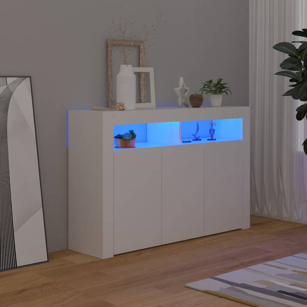 The Living Store Dressoir model LED Verlichting - Wit - 115.5 x 30 x 75 cm - Bewerkt hout