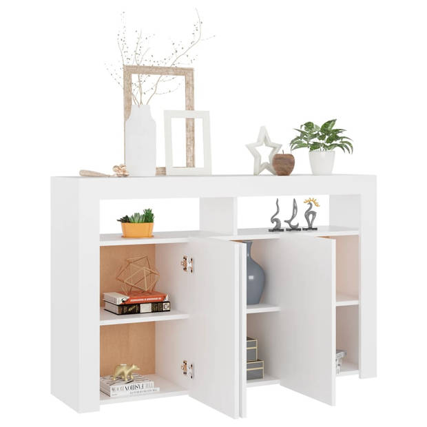 The Living Store Dressoir model LED Verlichting - Wit - 115.5 x 30 x 75 cm - Bewerkt hout