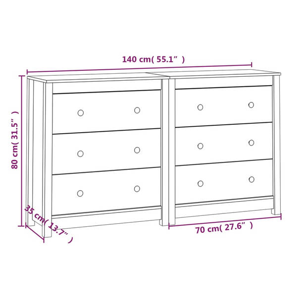 The Living Store Dressoir Massief Grenenhout - 140 x 35 x 80 cm - Opbergruimte - Stevig Blad