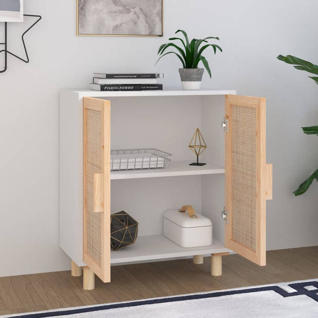 The Living Store Dressoir - Praktisch - Bewerkt Hout - 60 x 30 x 70 cm - Met Rattan Deur