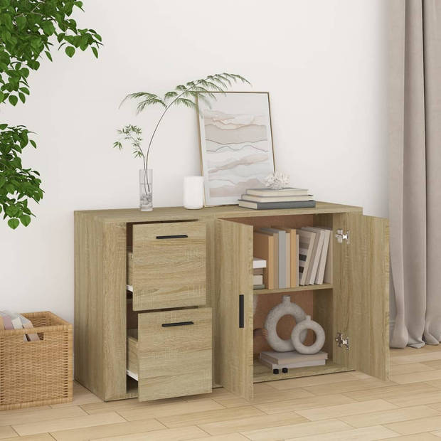 The Living Store Dressoir 100x33x59-5 cm bewerkt hout sonoma eikenkleurig - Keukenkast