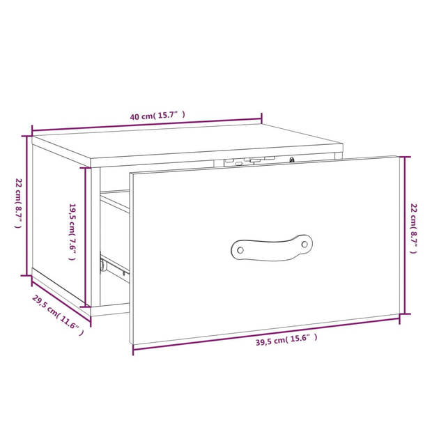 The Living Store Wandnachtkastje - 40 x 29.5 x 22 cm - Massief grenenhout