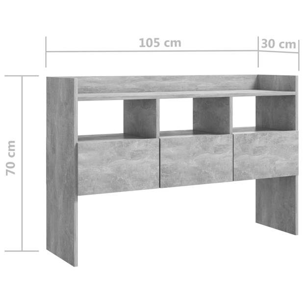 The Living Store Dressoir Betongrijs 105x30x70 cm - 3 open vakken - 3 lades