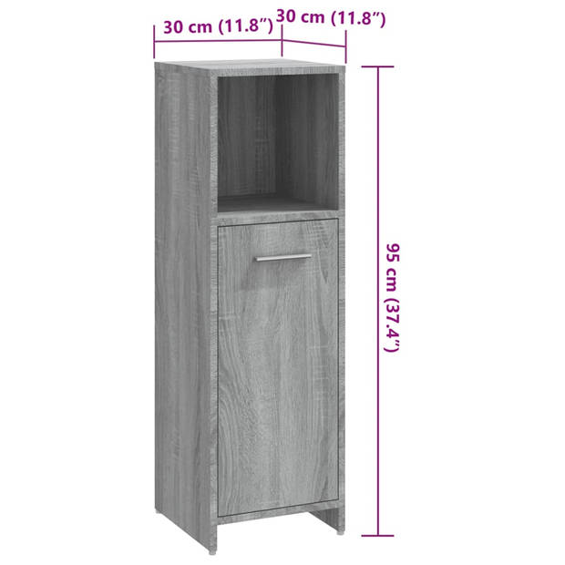 vidaXL Badkamerkast 30x30x95 cm bewerkt hout grijs sonoma eikenkleurig