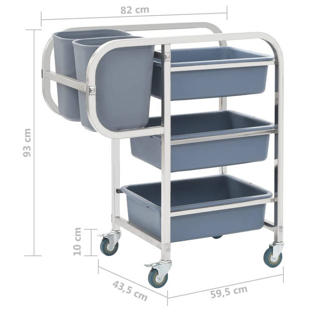 The Living Store Trolley Opbergwagen - Kunststof Bakken - Roestvrij Staal - 82x43.5x93 cm