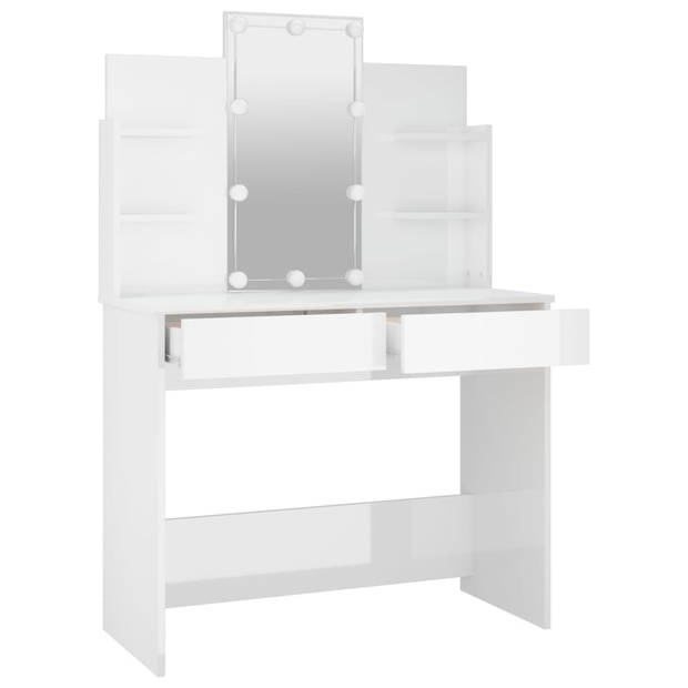 The Living Store Kaptafel - Hoogglans wit - 96 x 40 x 142 cm - LED-verlichting en opbergruimte