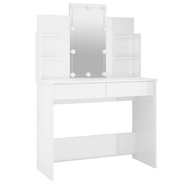 The Living Store Kaptafel - Hoogglans wit - 96 x 40 x 142 cm - LED-verlichting en opbergruimte