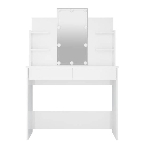 The Living Store Kaptafel - Hoogglans wit - 96 x 40 x 142 cm - LED-verlichting en opbergruimte