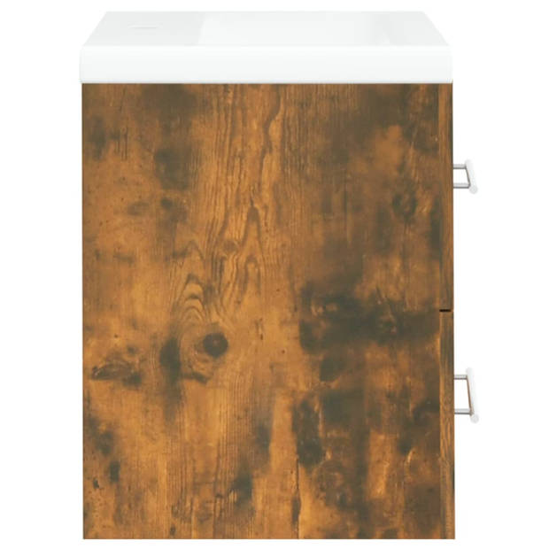 The Living Store Wastafelkast Smoked Oak - Bewerkt hout - 60 x 38.5 x 48 cm - Inbouwwastafel 61 x 39.5 x 18.5 cm -