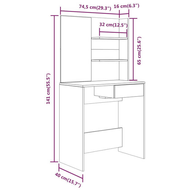 vidaXL Kaptafelset 74,5x40x141 cm wit