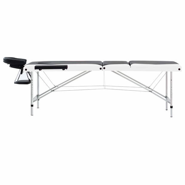 vidaXL Massagetafel inklapbaar 3 zones aluminium zwart en wit