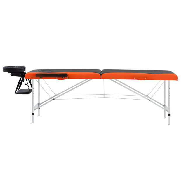 vidaXL Massagetafel inklapbaar 2 zones aluminium zwart en oranje