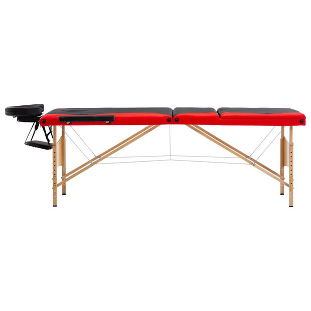 vidaXL Massagetafel inklapbaar 3 zones hout zwart en rood